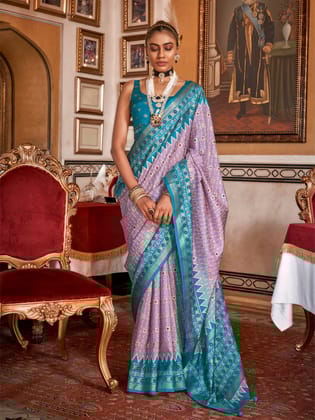 Lavender purple Soft Silk Woven Printed Patola Designed Saree