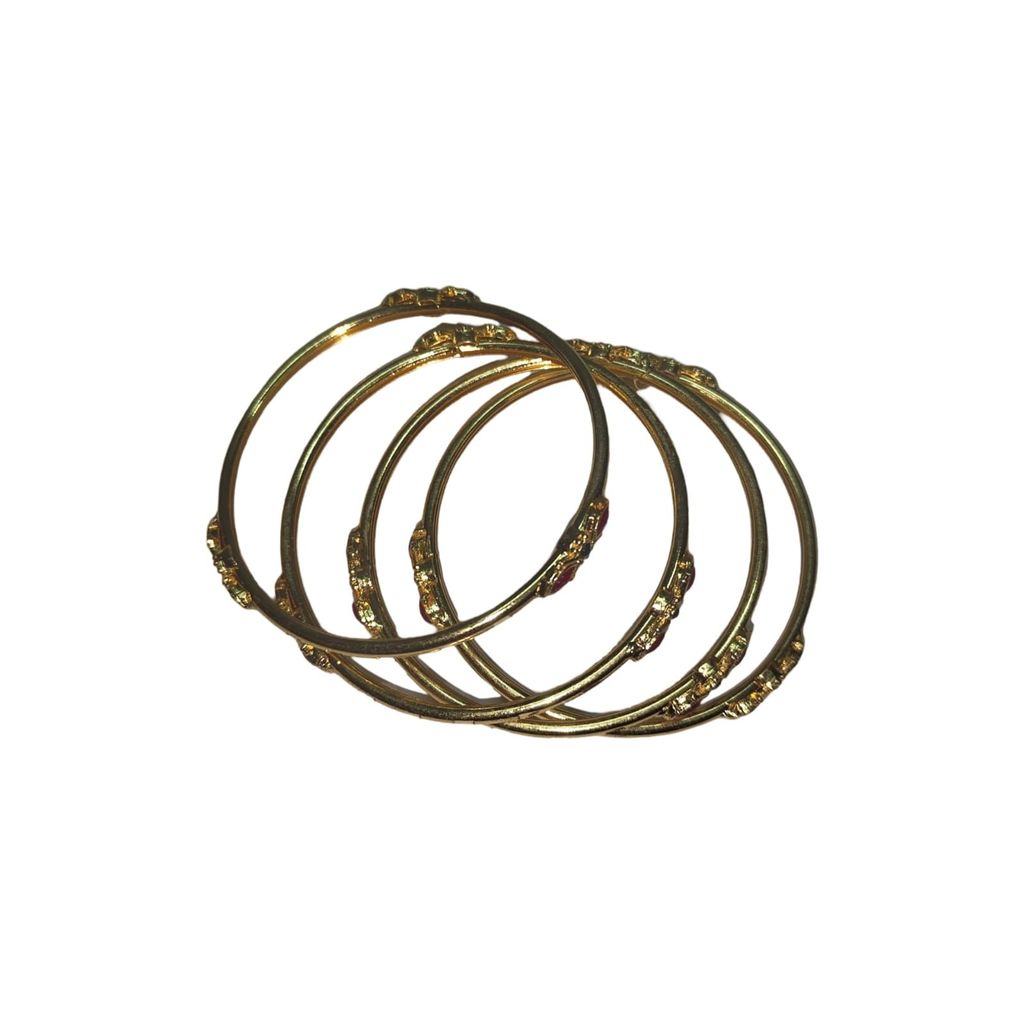 Gold Plated Bangles with Ruby Stones - Set of 4