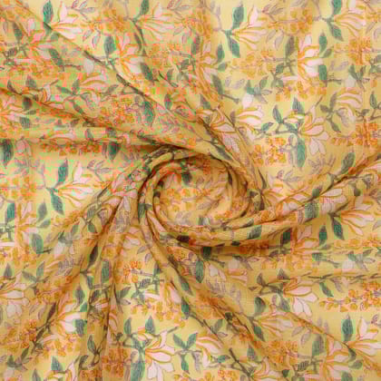 FAB VOGUE Studio Yellow Floral Digital Printed Kota Doria Fabric -  Polyester, 43 Inch
