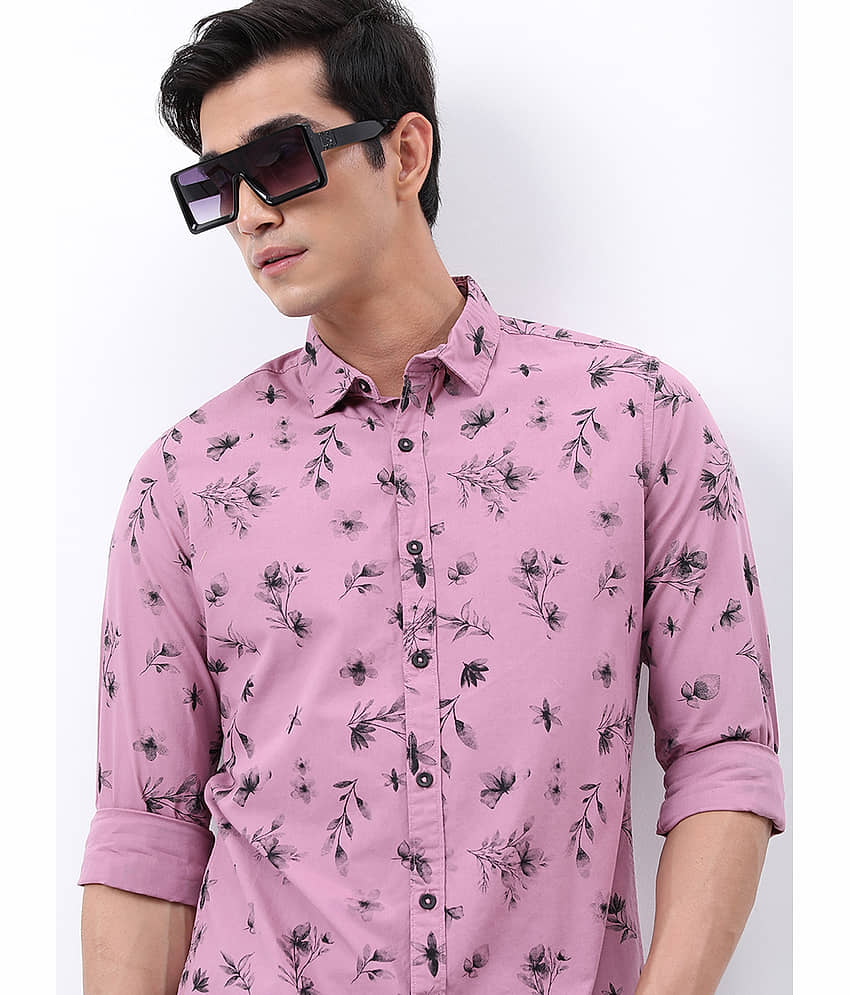 Ketch 100% Cotton Slim Fit Printed Full Sleeves Men's Casual Shirt - Pink ( Pack of 1 )