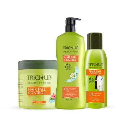 Trichup Hair Fall Control Kit โ Oil 200 ml, Shampoo 640 ml, Mask 500 ml โ Complete Herbal Hair Care for Stronger, Healthier Hair Trichup Hair Fall Control Kit โ Oil 200 ml, Shampoo 640 ml, Mask 500 ml โ Complete Herbal Hair Care for Stronger, Healthier Hair