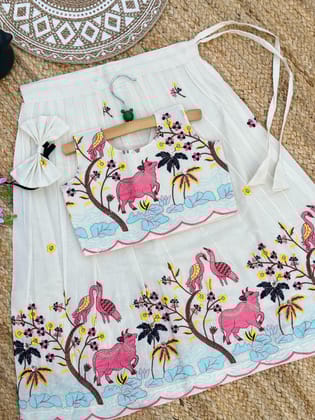 Venetian Premium Cotton Fabric work Lahenga Choli-Beige / 0-6 Month