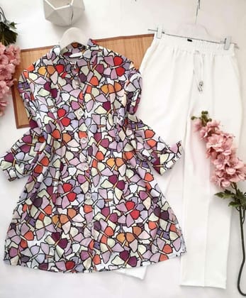 Multicolor Stone Printed Designing Kurti with White Palazzo by GlamaStitch-M