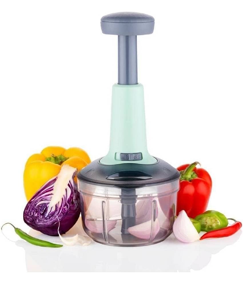 iview kitchenware Hand Push Chopper Blue Stainless Steel Mannual Chopper 650 ml ( Pack of 1 )