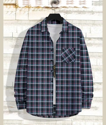 Eyebogler Cotton Blend Regular Fit Checks Full Sleeves Men's Casual Shirt - Black ( Pack of 1 )