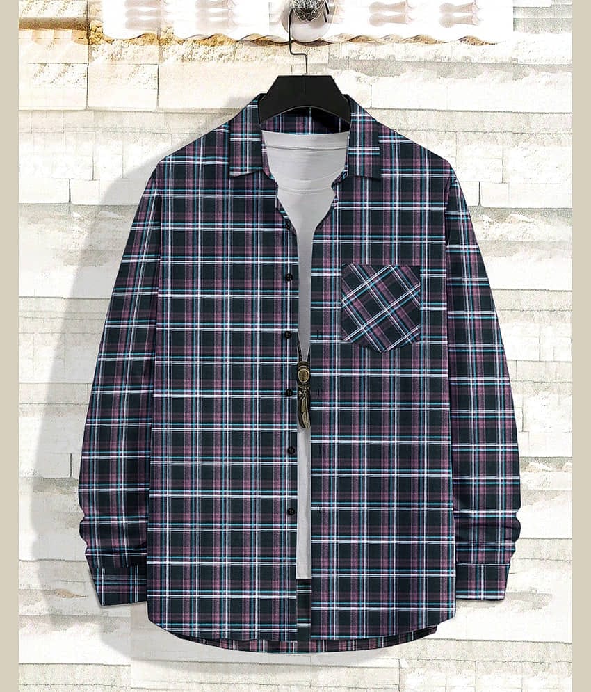 Eyebogler Cotton Blend Regular Fit Checks Full Sleeves Men's Casual Shirt - Black ( Pack of 1 )