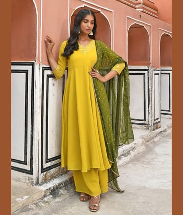 Janasya - Yellow Anarkali Georgette Women's Stitched Salwar Suit ( Pack of 1 )