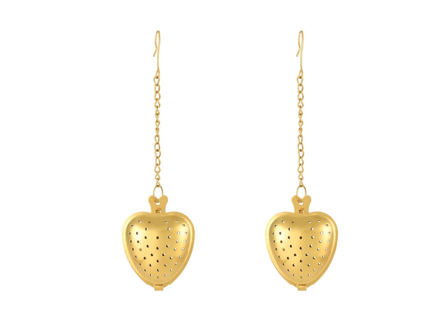 Naturally Yours Heart Shaped Golden Tea Infuser | 410 Stainless Steel Loose Leaf Tea Strainer (14.3 x 4.3 cm) - Set of 2