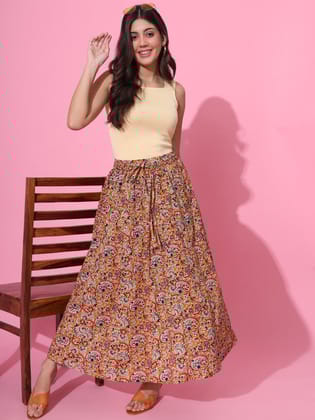 Spicy Mustard Kalamkari Flared Skirt-L