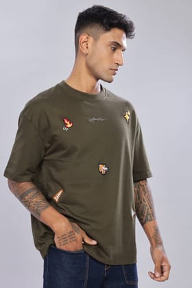 Six Patches Fierce Tiger Oversized D Olive T-Shirt-2XL
