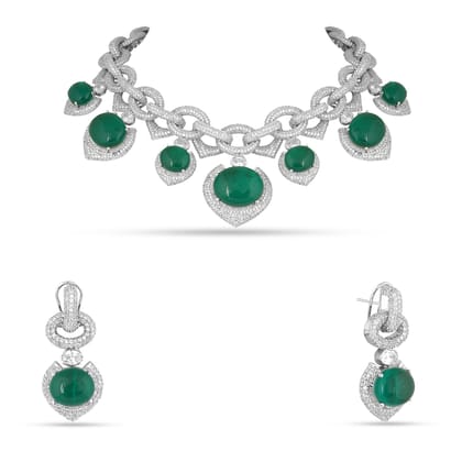 Ikram - Green Doublet Necklace Set-Red
