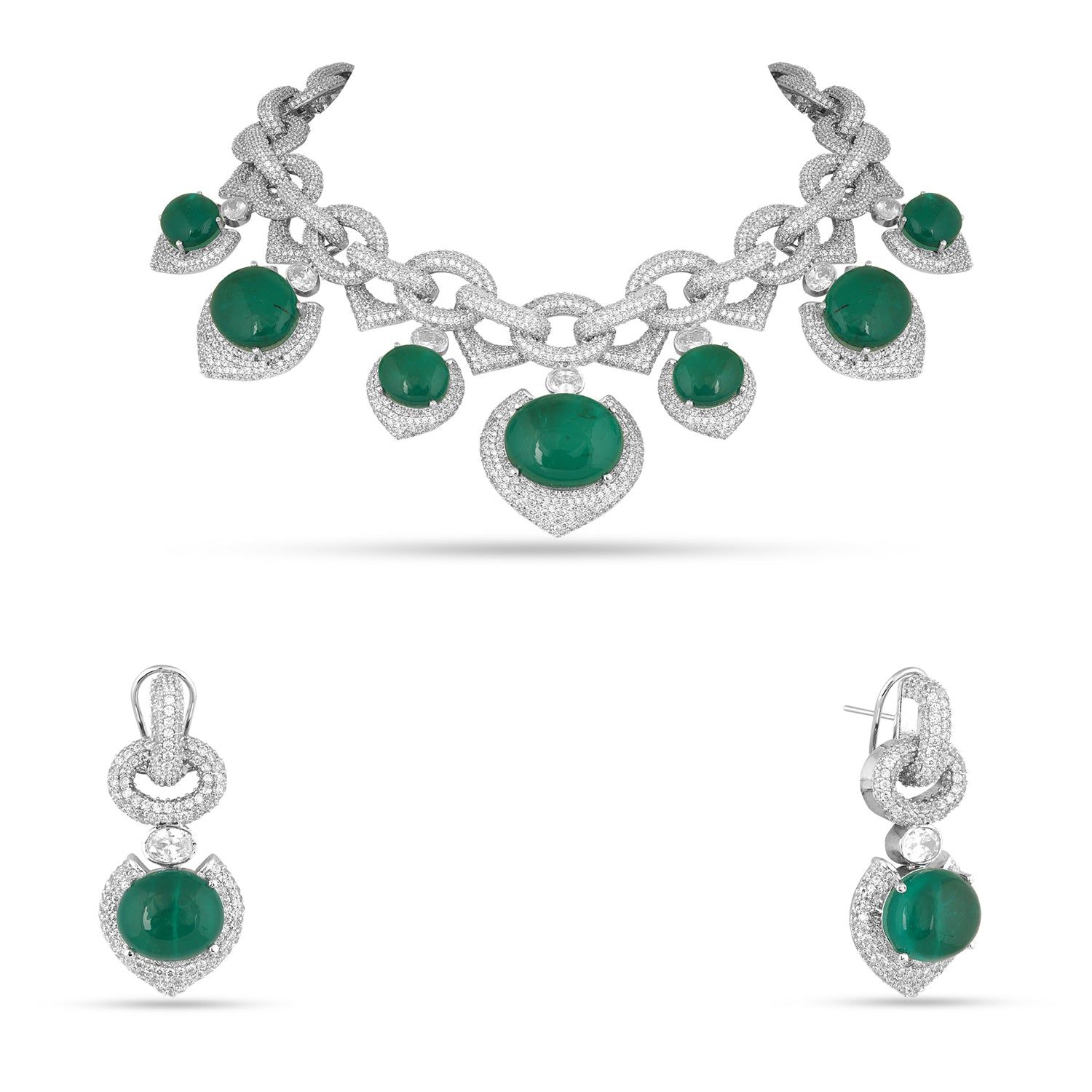 Ikram - Green Doublet Necklace Set-Red