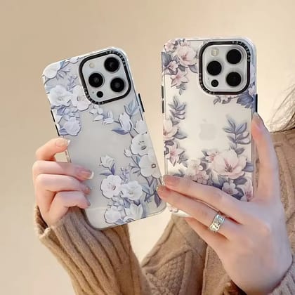 Cute Retro Floral Flowers Transparent iPhone Case-iPhone 13 / iPhone 14 / Blue
