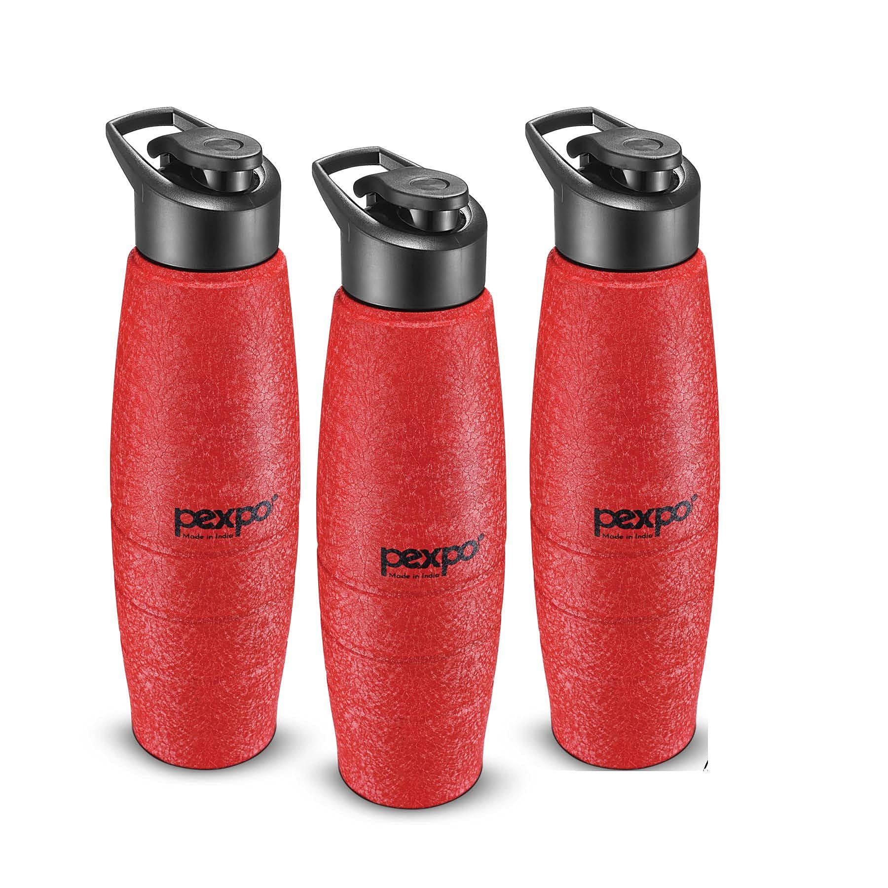 PEXPO Stainless Steel Sports/Fridge Water Bottle, 1L, Pack Of 3 Red, Duro | Eco-Friendly Water Bottle With Sipper Cap
