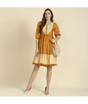 Madhuram Textiles - Yellow Cotton Women's Flared Kurti ( Pack of 1 )