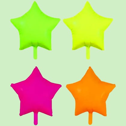 Neon/UV Florescent Star Shaped Foil Balloons - Air Filled - 18 inches - Set of 4