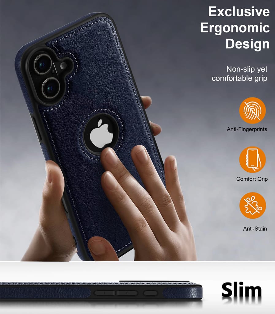 LIRAMARK PU Leather Flexible Back Cover Case Designed for iPhone 16