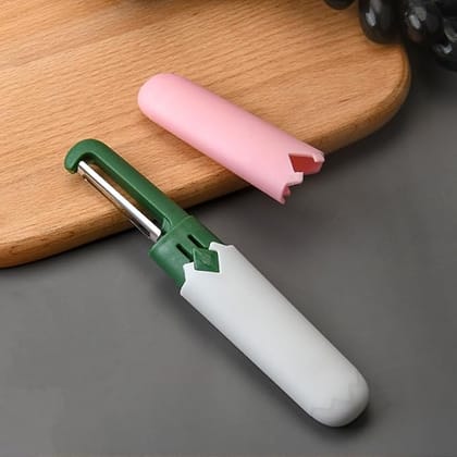 2 in 1 Multifunctional Stainless Steel Knife with Fruit Peeler | Dual-Use Vegetable Cutter & Peeler with Safety Cover | Portable Outdoor Kitchen Tool (Pack of 1, Random Color)