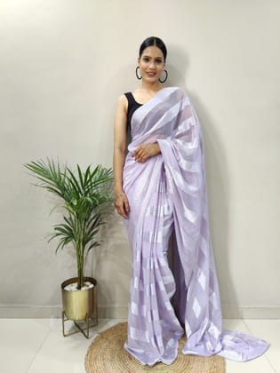 Multi Color Soft Silk Saree with Black Satin Blouse-Purple