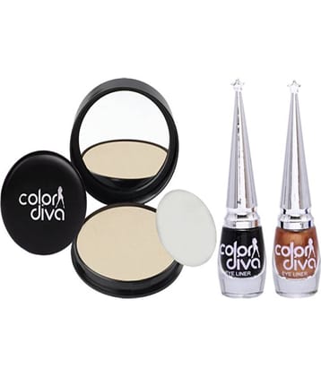 Color Diva Triple Action 1 Natural Compact Powder & 2 Eyeliner (Black & Copper) Makeup Kit Pack of 3
