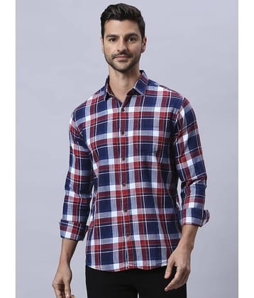 HJ HASASI 100% Cotton Regular Fit Checks Full Sleeves Men's Casual Shirt - Navy Blue ( Pack of 1 )