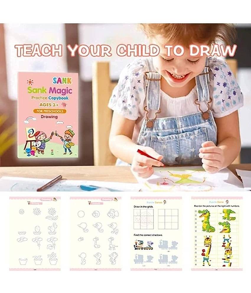 Sank Magic Practice Copybook - (1 Pen + 1 Grip + 4 BOOKS + 10 REFILL) Number Tracing Book - Writing Book - Size - 13.5*18.9 CM
