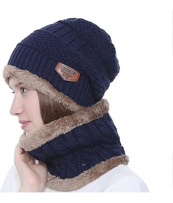 Infispace Blue Woollen Women's Cap ( Pack of 1 )