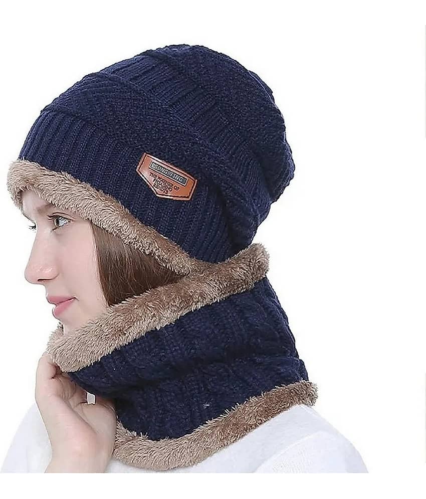 Infispace Blue Woollen Women's Cap ( Pack of 1 )