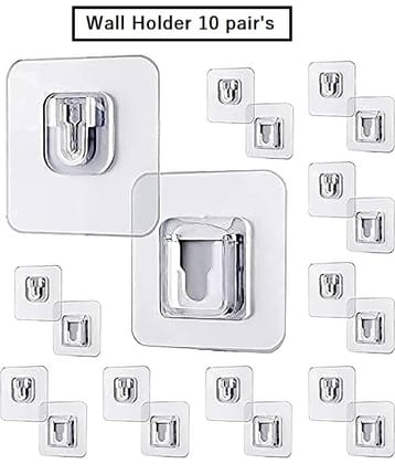 Self Adhesive Transparent Male-Female Wall Hooks (Set of 10 pairs)