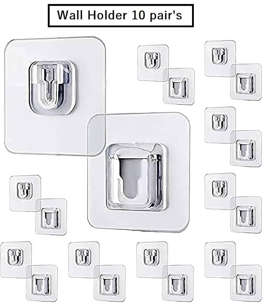 Self Adhesive Transparent Male-Female Wall Hooks (Set of 10 pairs)