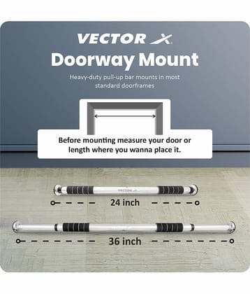 Vector X GB-360-C Adjustable Pull Up Bar with Cushioned Grip for Doorway Gym Workout Equipment for Strength Training