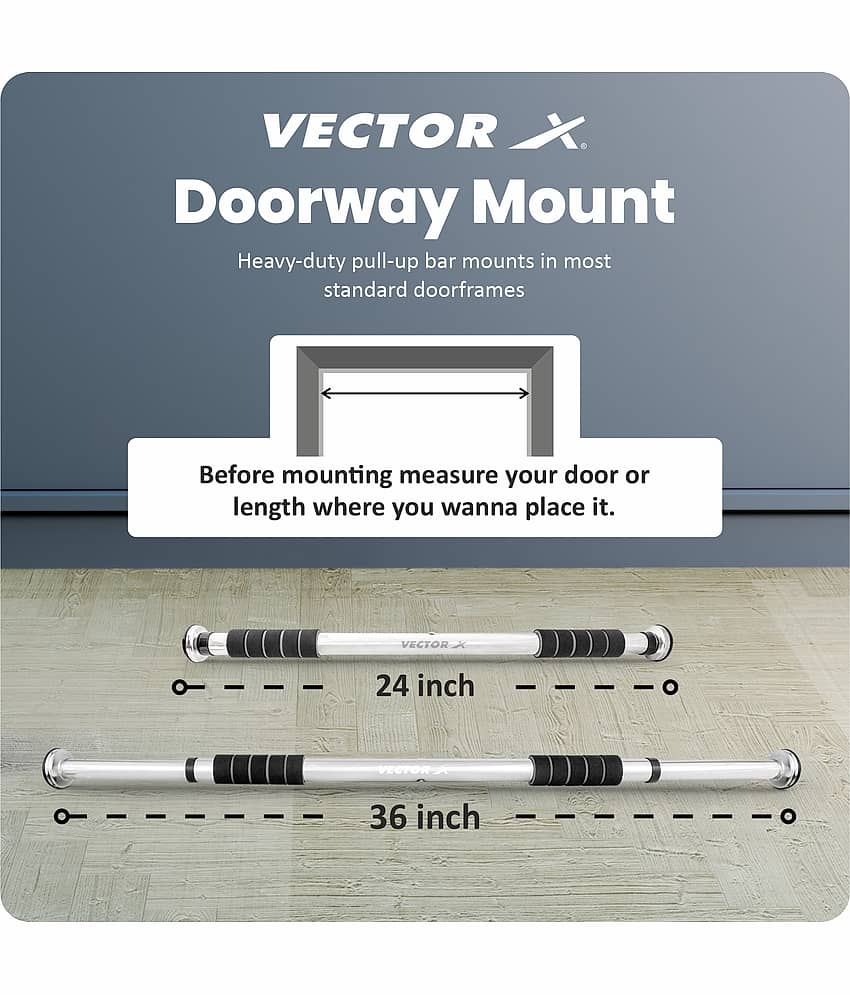 Vector X GB-360-C Adjustable Pull Up Bar with Cushioned Grip for Doorway Gym Workout Equipment for Strength Training