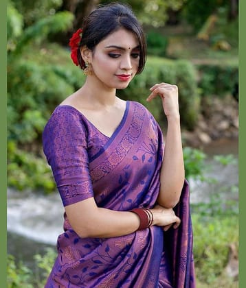 fab woven Art Silk Woven Design Banarasi saree With Unstitched Blouse Piece ( Purple )