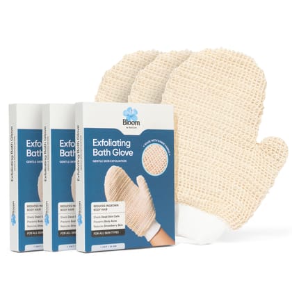 Bloom by Bold Care Exfoliating Bath Glove (3 gloves) | Exfoliating Gloves to Reduce Ingrown Hair & Strawberry Legs | 100% Ramie Fabric | Gently Removes Dead Skin Cells | For Sensitive Skin Bloom by Bold Care Exfoliating Bath Glove (3 gloves) | Exfoliatin