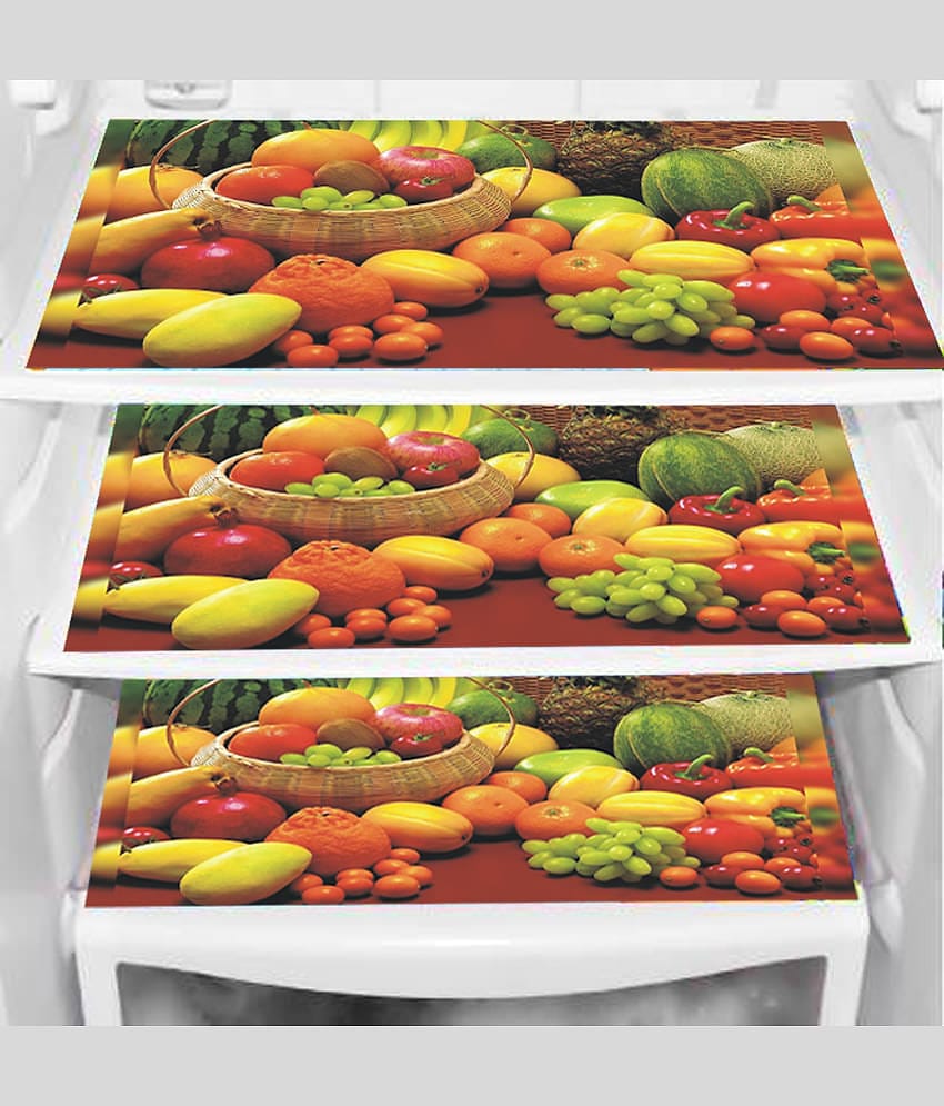 PVC Printed Rectangular Fridge Mats ( Pack of 3 ) Multicolor