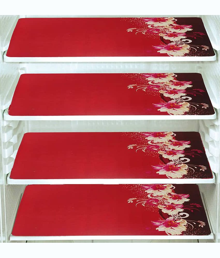 PVC Printed Rectangular Fridge Mats 29x44 cms ( Pack of 4 ) Red