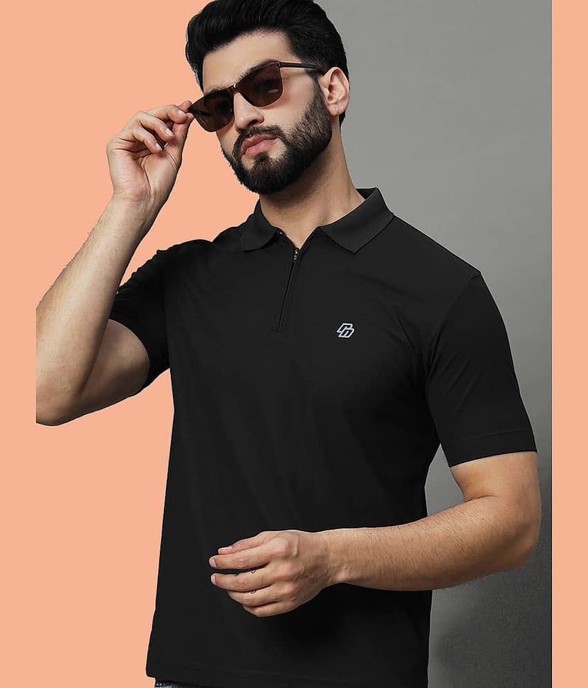 renuovo Pack of 1 Cotton Blend Regular Fit Solid Half Sleeves Men's Polo T Shirt ( Black )