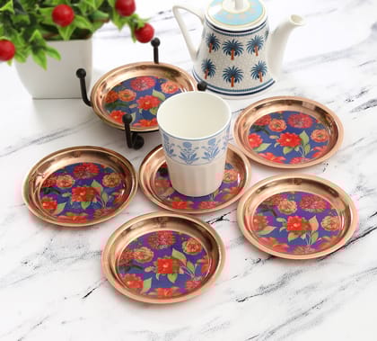 India Circus Red Blooms Coaster Set Of 6