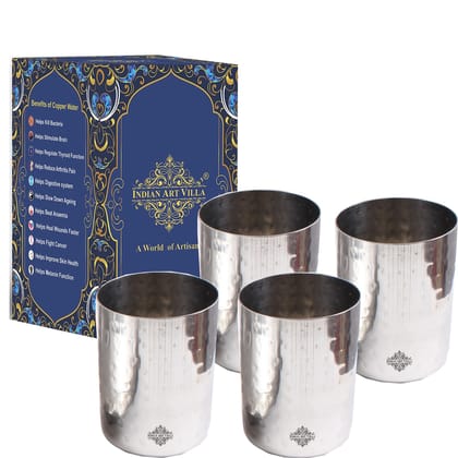 Steel Flat Hammered Glass Tumbler Cup | Serving Drinking Water | Volume 375 ML-4