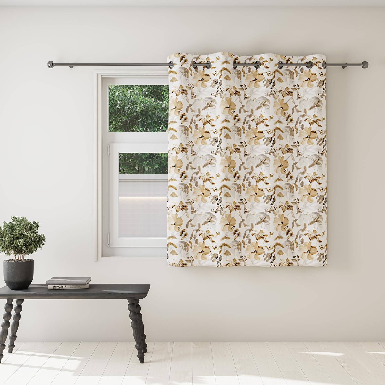 DDECOR - 100% PolyesterLeaves PatternWindow 5 Ft|135 CM X 160 CM| - Beige