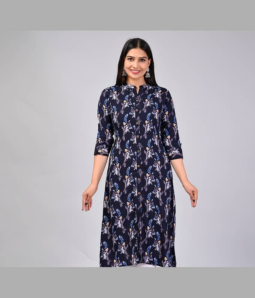 MAUKA Rayon Printed Straight Women's Kurti - Blue ( Pack of 1 )