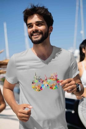 V Neck T-Shirt (Men) - Infinity Cat Love (5 Colours)
