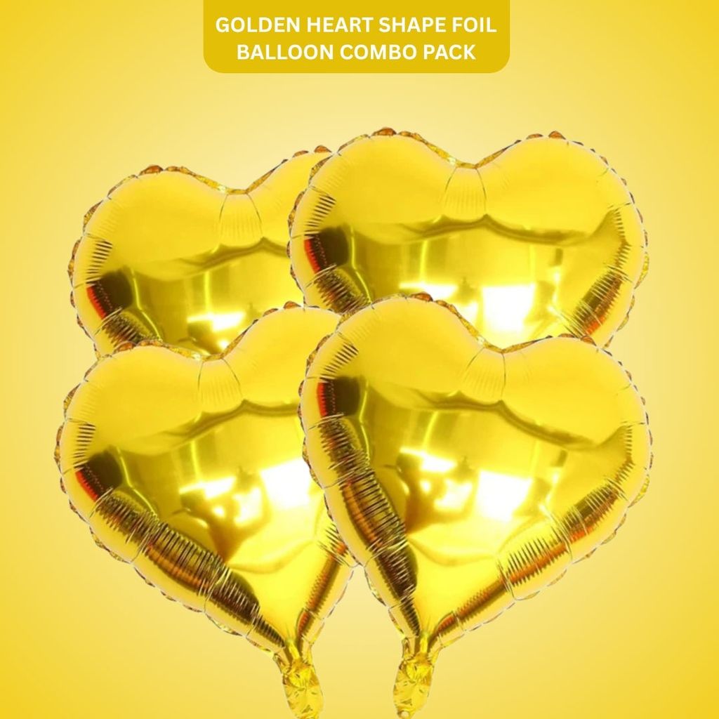 Golden Heart Shape Foil Balloon Combo Pack - Helium Quality -18 inches - 4PC - Party and Festive Needs | Buy online on ZillyBuy