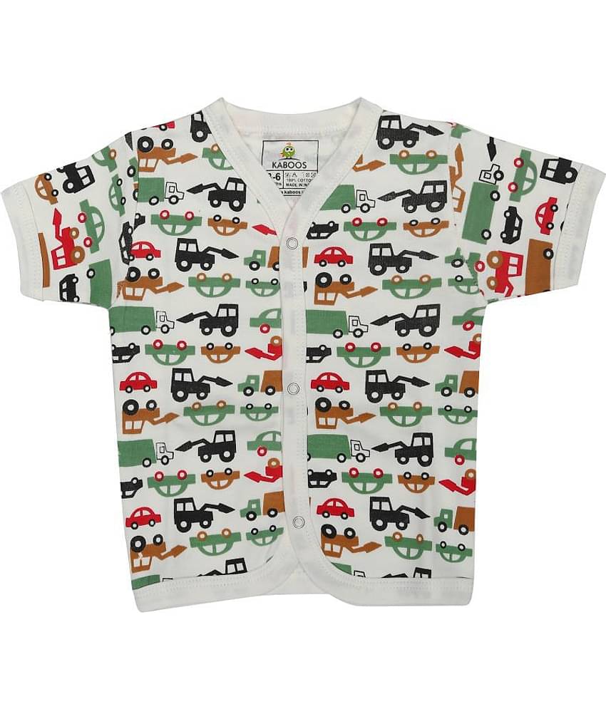 Kaboos White Printed Cotton Shirt for Kids