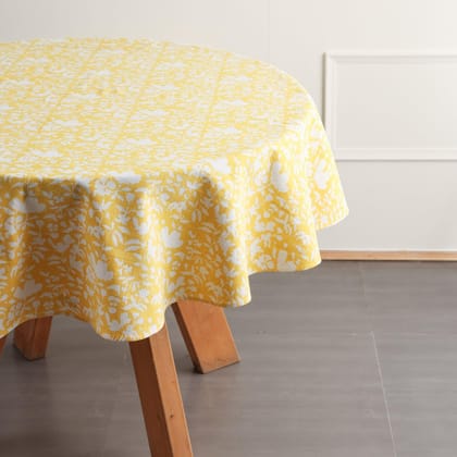 Block Printed Round Table Cloth - Yellow-60 inches Dia / Cotton / Yellow