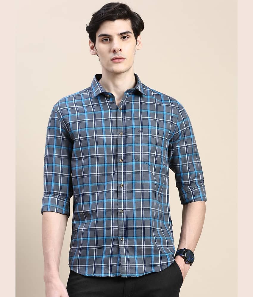 Showoff Cotton Blend Regular Fit Checks Full Sleeves Men's Casual Shirt - Grey ( Pack of 1 )