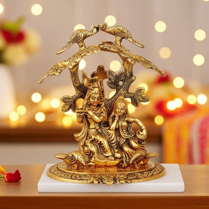 Aluminium Radha Krishna Idol Under Tree � Decorative Showpiece, Height : 8 Inch (ASMAS134 G)