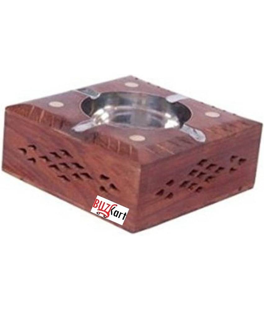 BuzyKart Wooden Premium Quality Antique Hand carved Square Ashtray