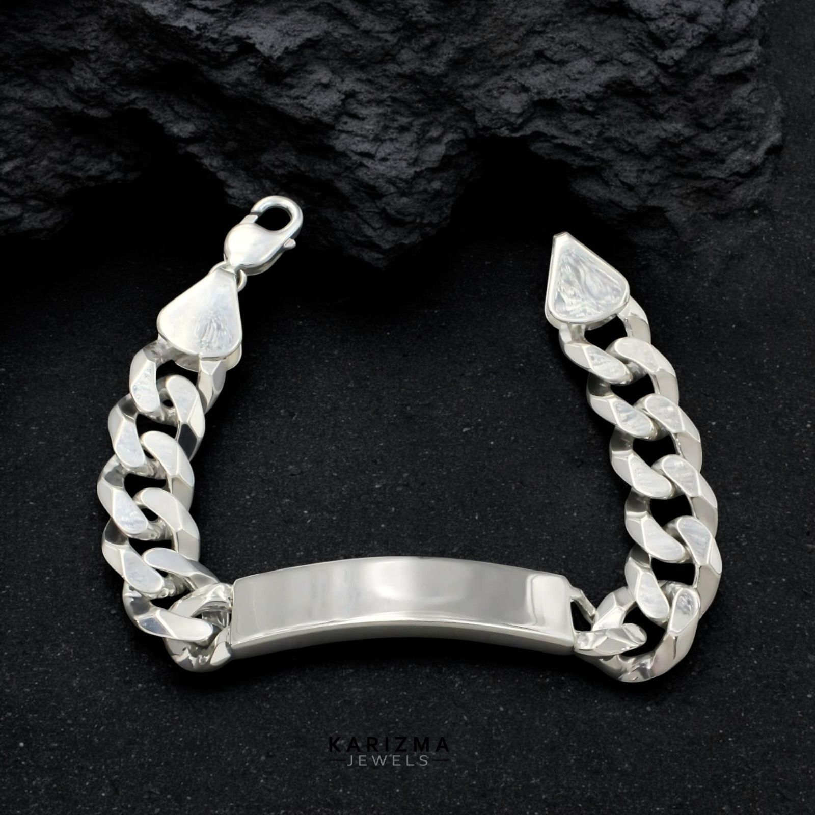 925 Sterling Silver Men's Identity Plate Curb Chain Bracelet 8.3"
