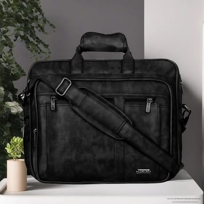 Black Color Faux Leather 28L Laptop Messenger Bag For Men BG62